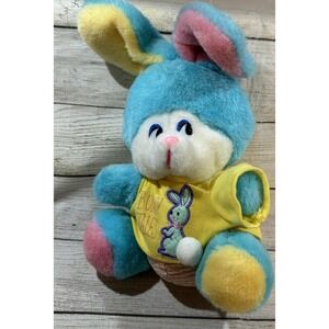 Vintage MTY International Pink Yellow Blue Plush Bunny Tales Shirt Taiwan TubP
